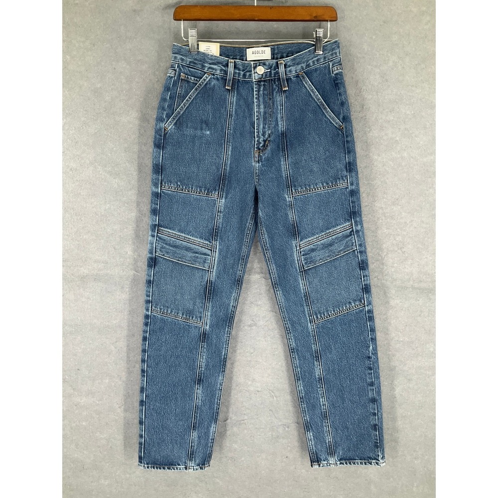 AGOLDE Cooper Cargo Denim Jeans Sz‎ 26 Blue Organic Cotton Straight Leg NEW